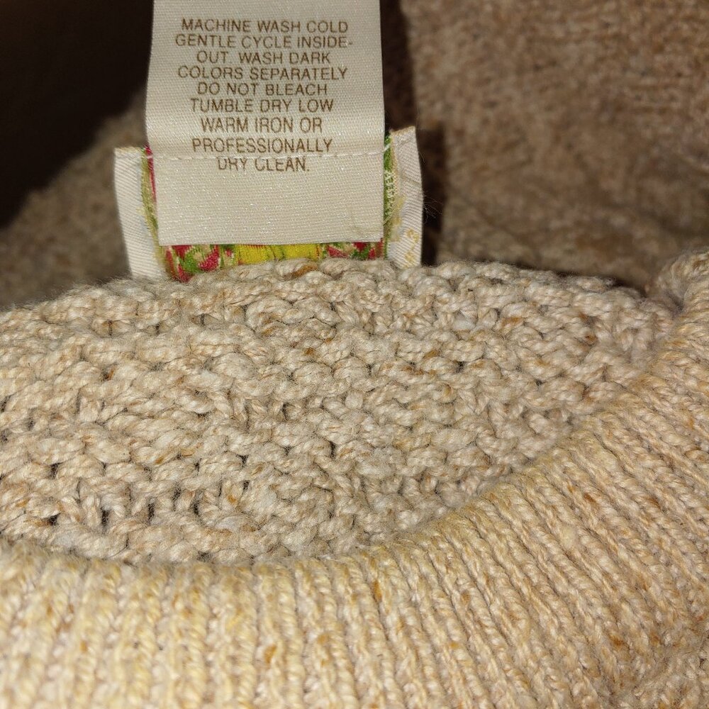 Vintage Banana Republic Mill Valley Basketwave Knit Cotton Sweater Size M Tan - Picture 4 of 6